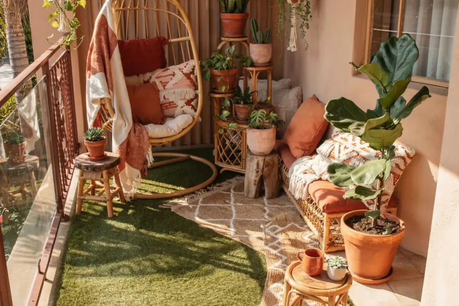 Grey Wicker Hanging Chair Swing for Indoor Plants | UV Resistant Hammock | Plant Stand Inspo