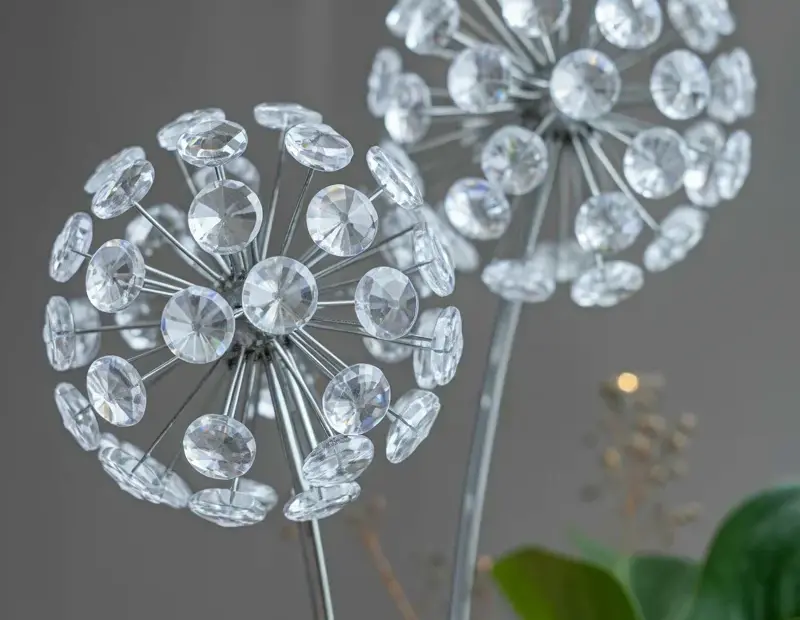 Crystal dandelion ornaments for indoor plant decor | before & after sparkle