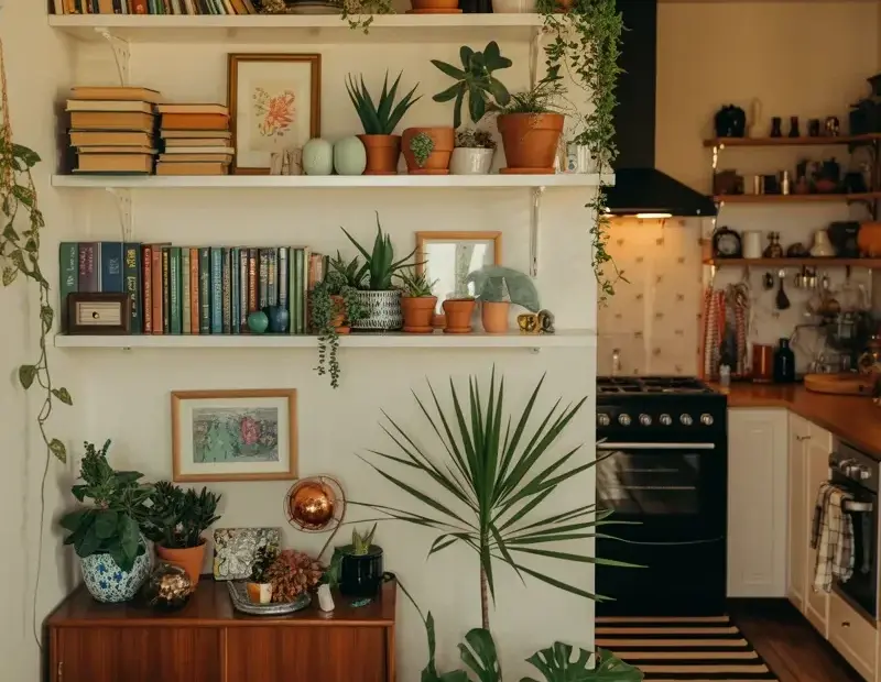 Cozy Fall Book Nook with White Floating Shelves and Plants | Cozy Reading Corner Ideas