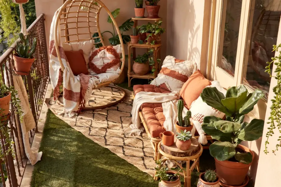 Grey Wicker Hanging Chair for Indoor Plants | UV Resistant Swing | Plant Stand Decor Idea