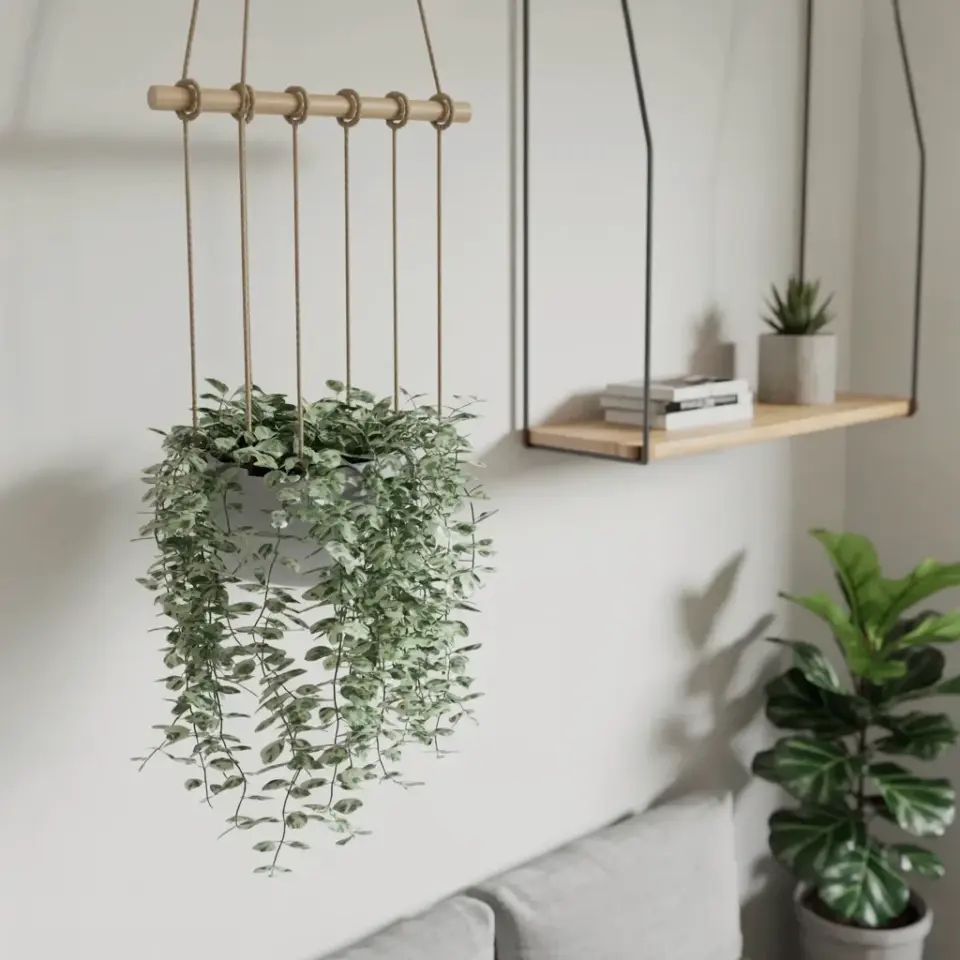 Hanging Plant Display DIY with Wooden Bar and Jute Rope