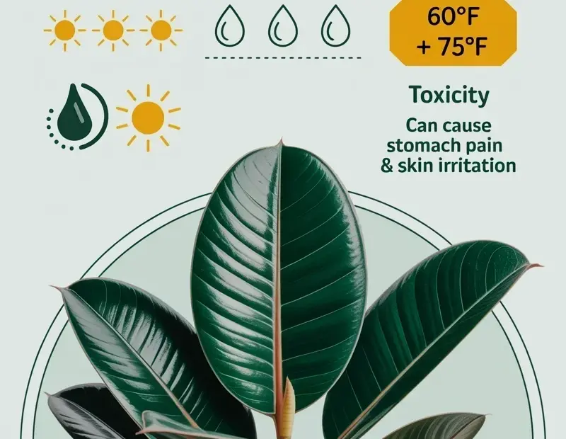 Rubber Plant Quick Guide Infographic: Sunlight, Water & Temperature Tips